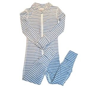 Hanna Andersson Blue Stripe Long Sleeve Footless Pajama Romper One Piece Kids 2T